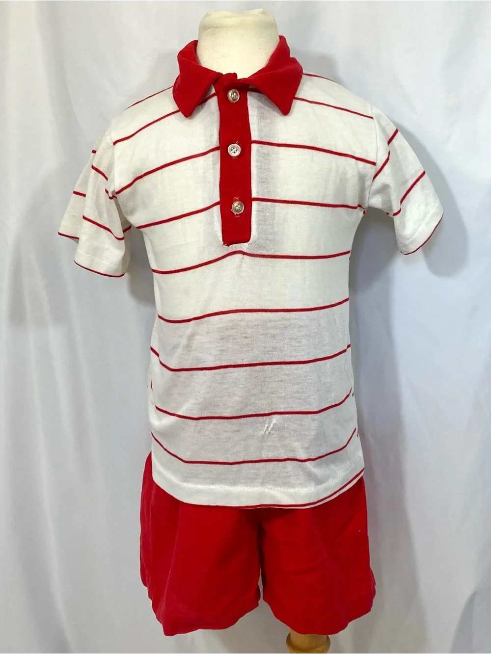 Kids Play Condition 80’s Striped Polo Shirt and Red Running Shorts Outfit 7 8